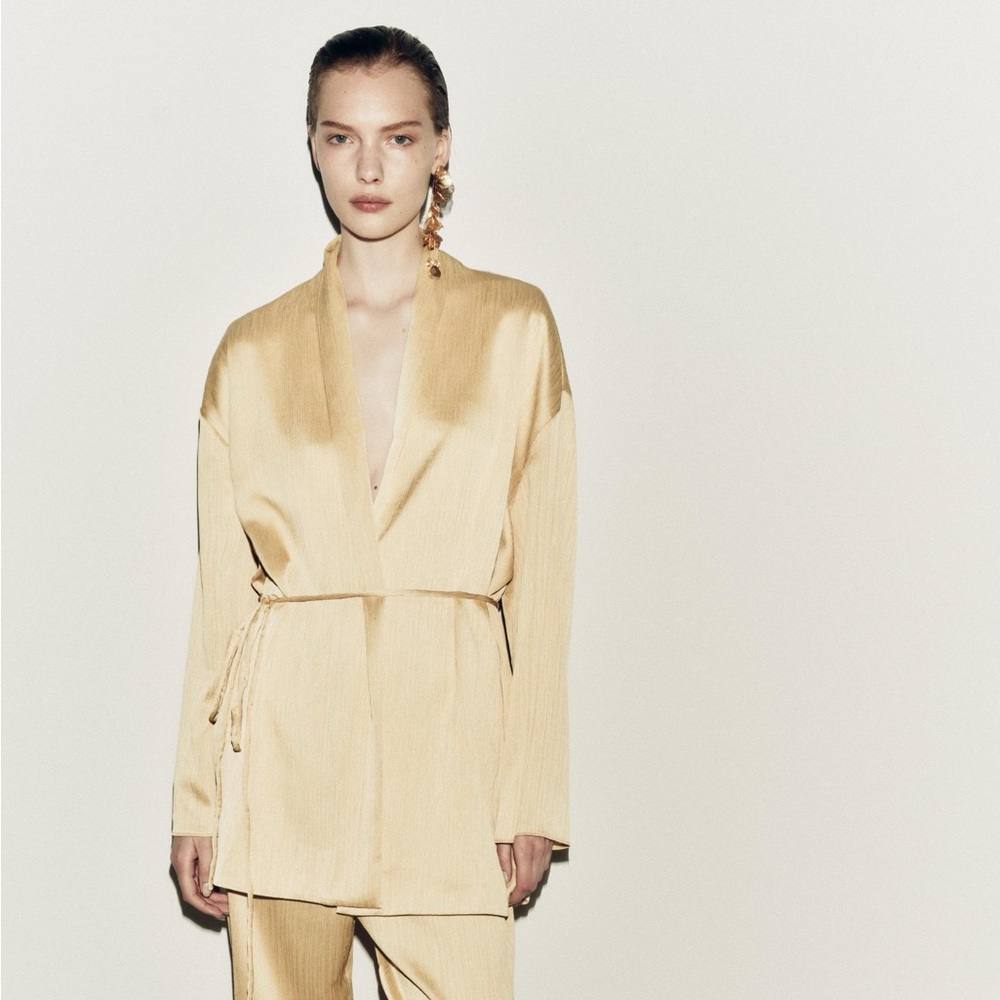 Zara Belted Pleated Kimono soft yellow